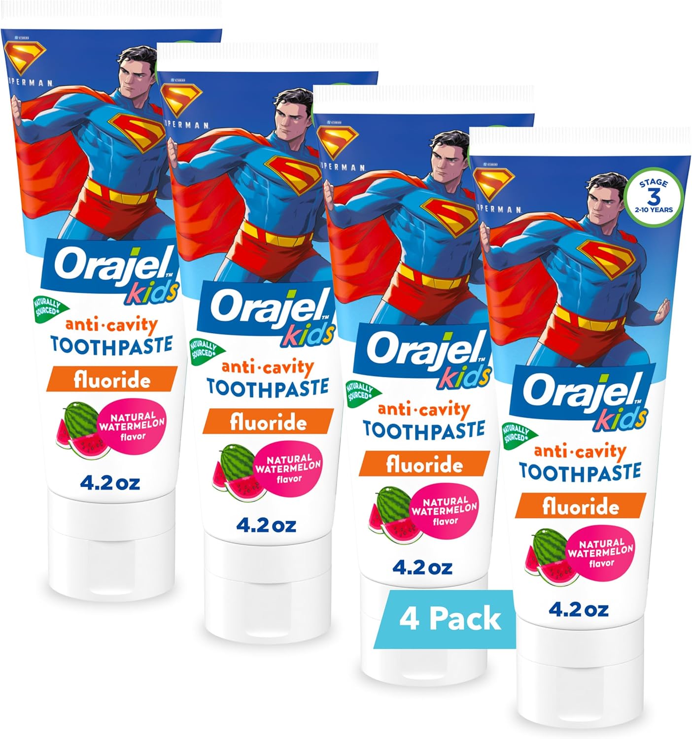Orajel Kids Anti-Cavity Toothpaste, Natural Watermelon Flavor, 4.2 Oz Tube, 4-Pack - Image 1