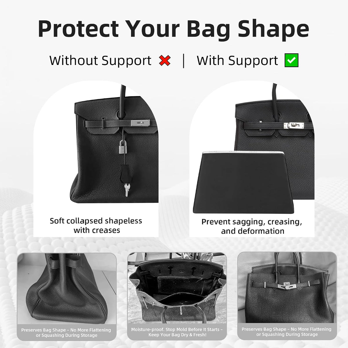 DGAZ luxury handbag care shaper texture close up