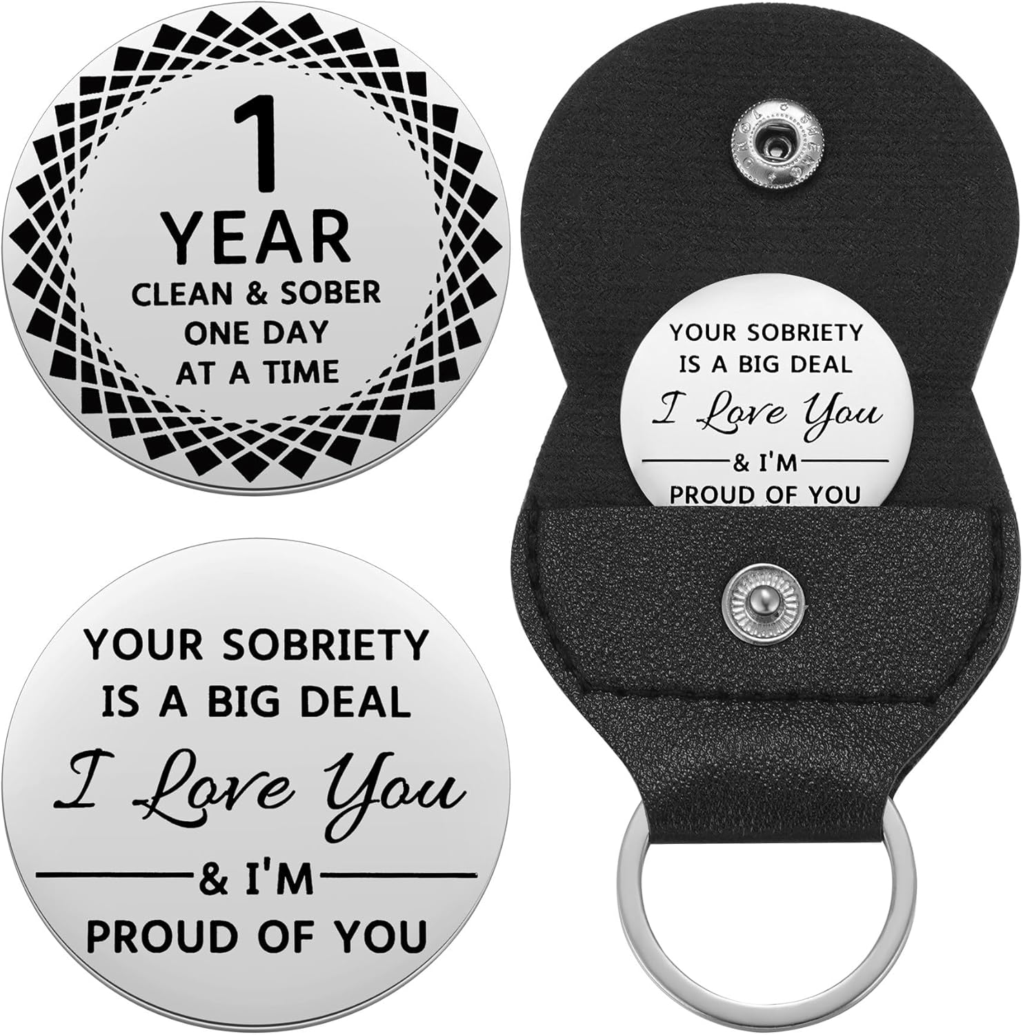 Ukodnus sobriety coin front view showing clean and sober engraving