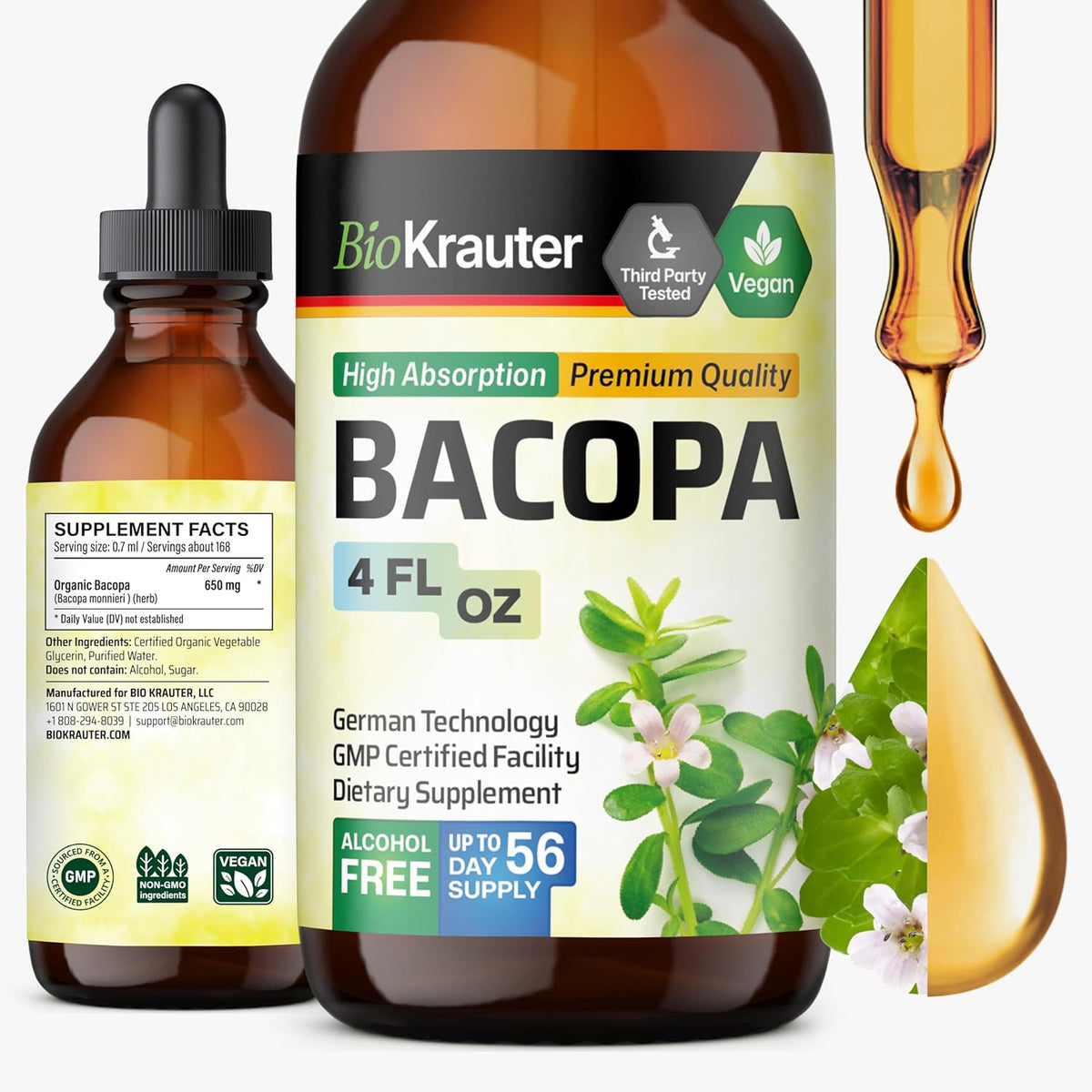 Bio Krauter Bacopa Monnieri liquid drops front view bottle for brain supplement