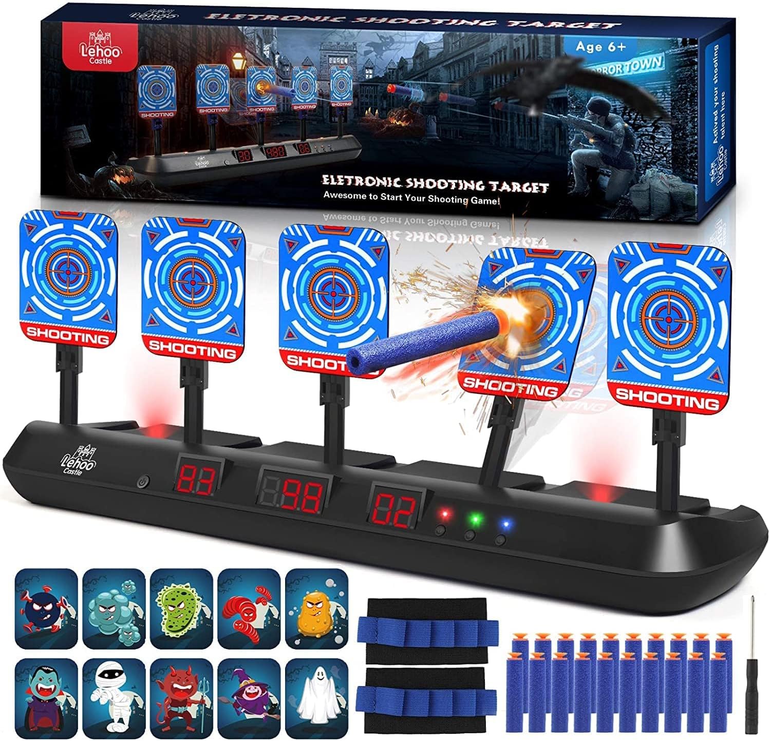 Lehoo Castle electronic shooting target for Nerf guns front view