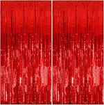 K.E.J. metallic tinsel foil fringe curtain backdrop red front view for party decorations