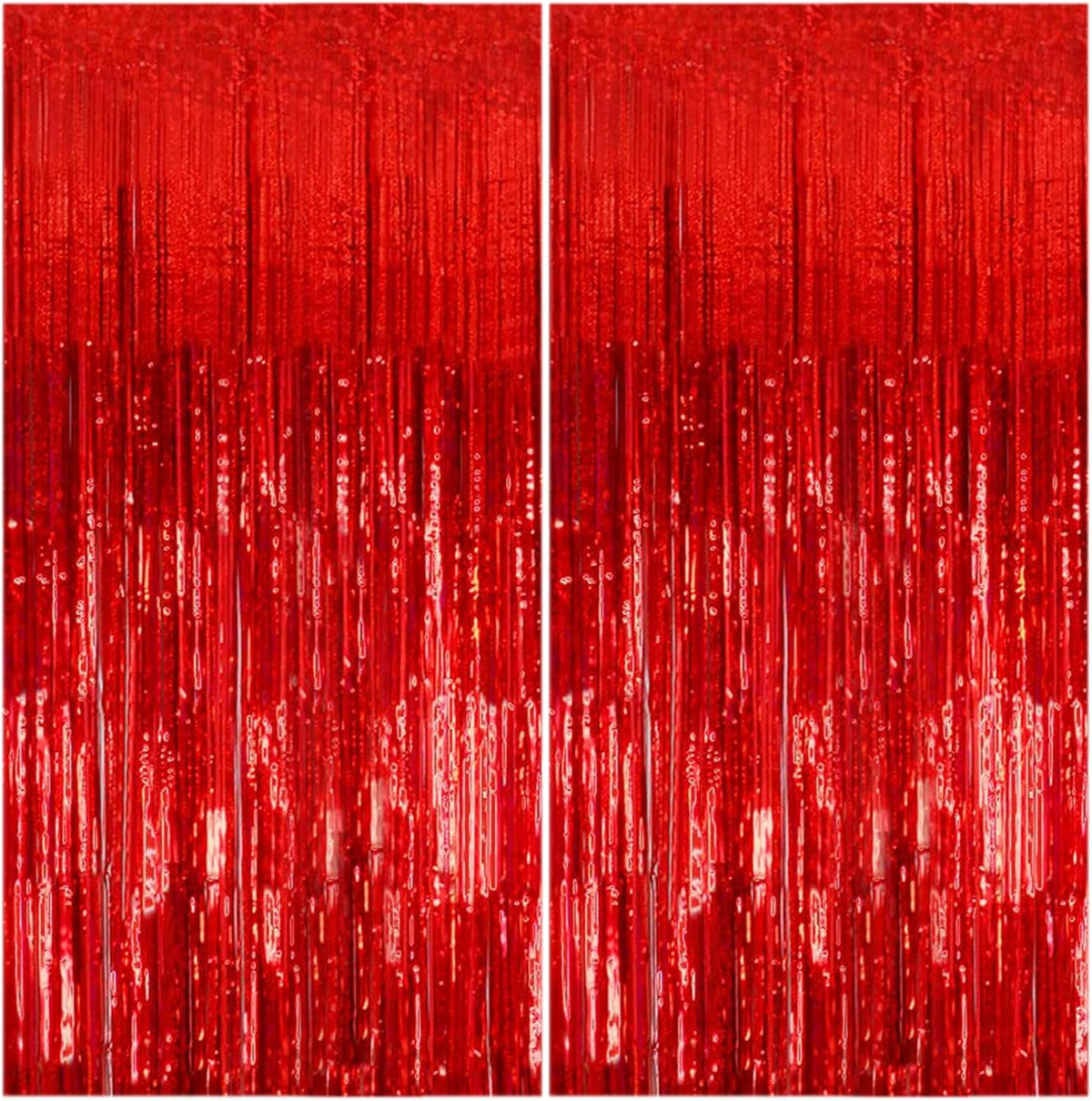 K.E.J. metallic tinsel foil fringe curtain backdrop red front view for party decorations