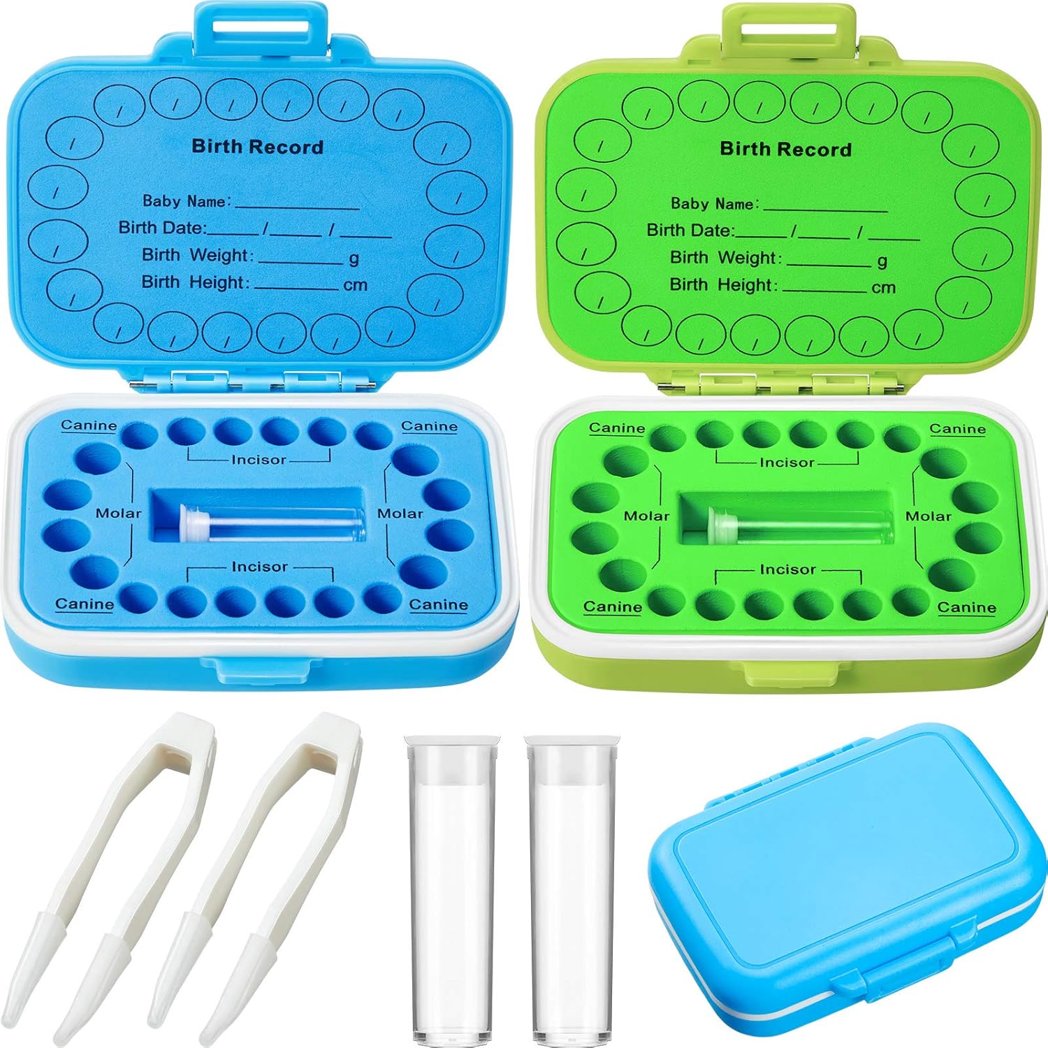 Jetec 2 Pieces Baby Teeth Keepsake Box Green and Blue front view