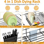 Over-the-sink dish drying rack highlighting the detachable utensil holder