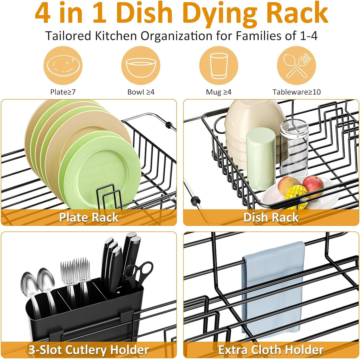 Over-the-sink dish drying rack highlighting the detachable utensil holder