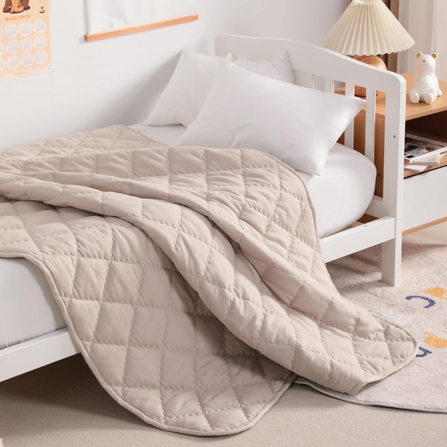 Ntbay microfiber down alternative toddler comforter front view laid flat on a crib bed