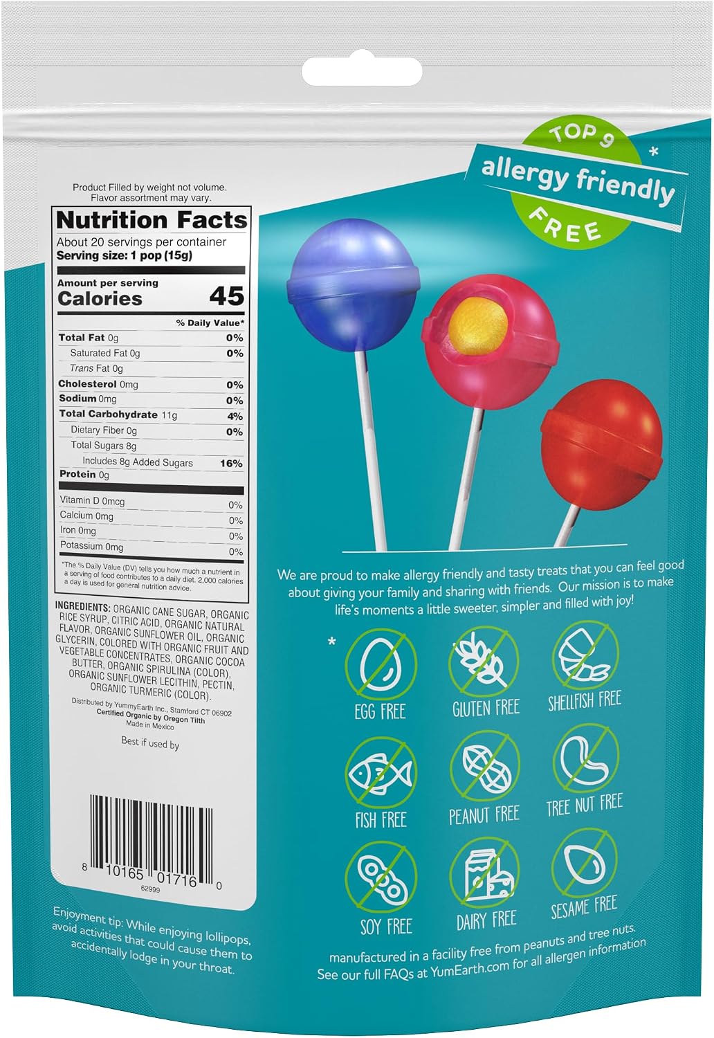 YumEarth fruit chew centered organic lollipops assortment pack