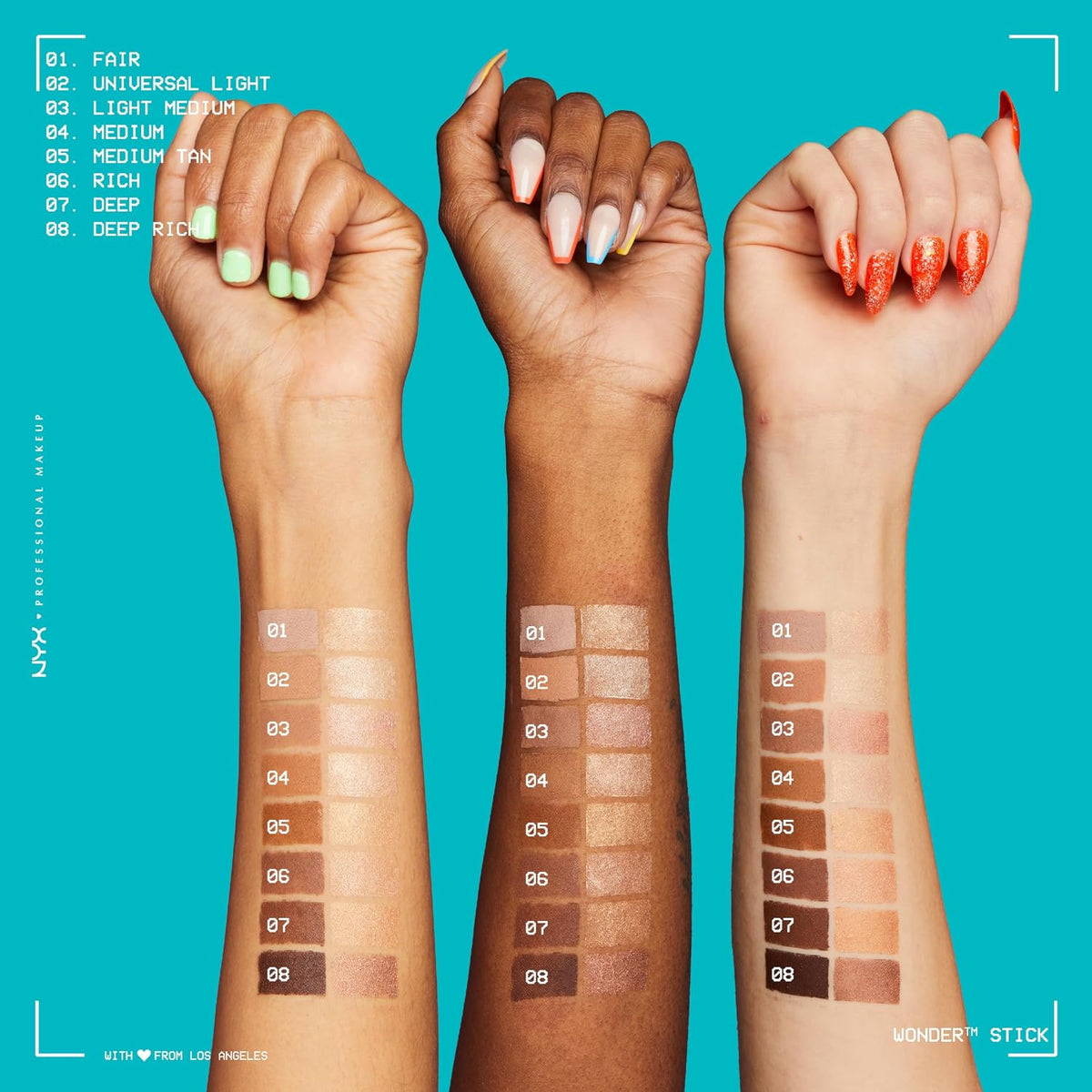 NYX Wonder Stick shade comparison chart