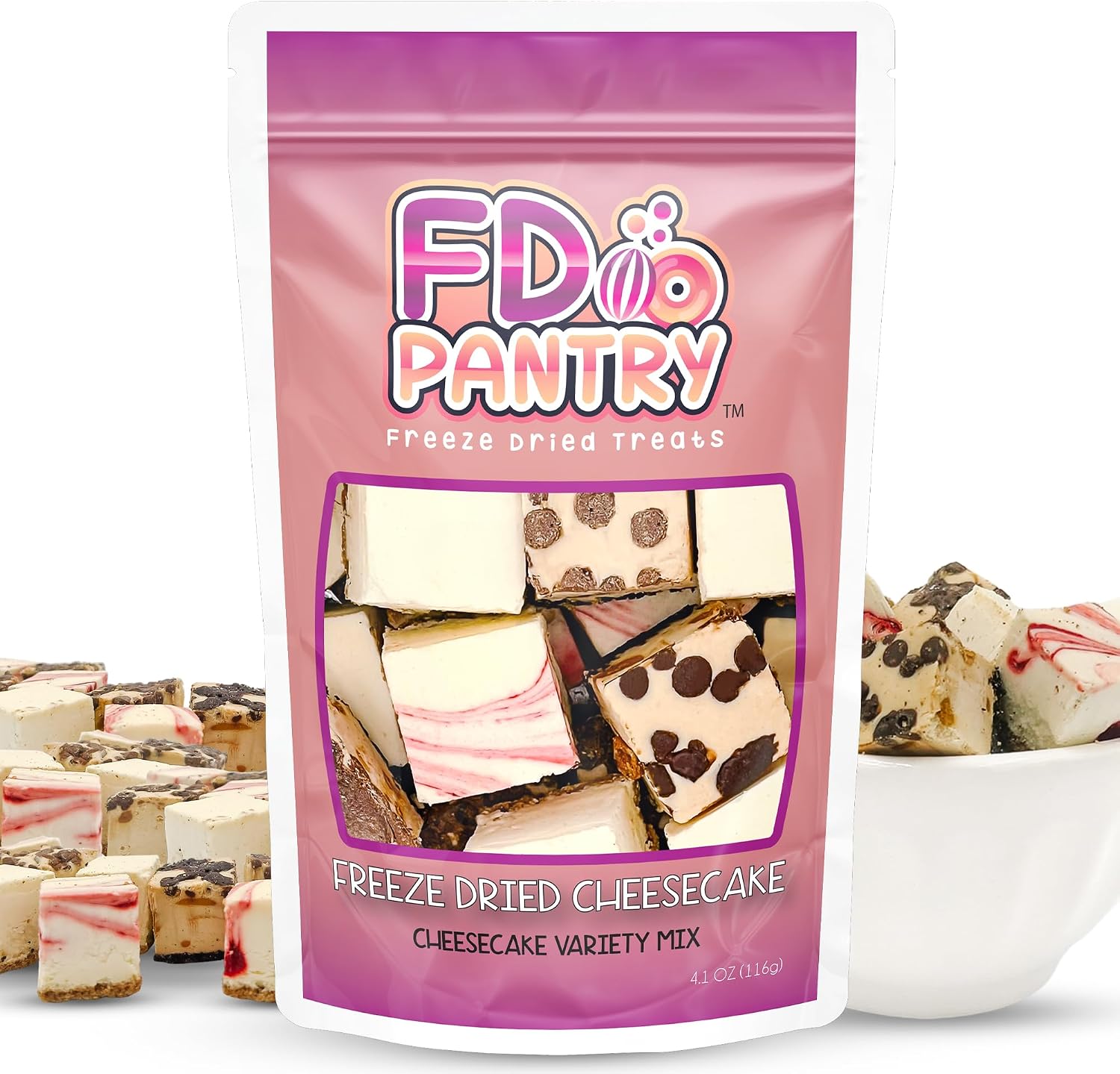 FD Pantry freeze dried cheesecake bites variety pack front view