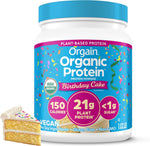 Orgain Organic Vegan Protein Powder Birthday Cake front view container