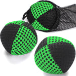 Oazoxcx juggling balls front view of the black and green hand-stitched bean bag set