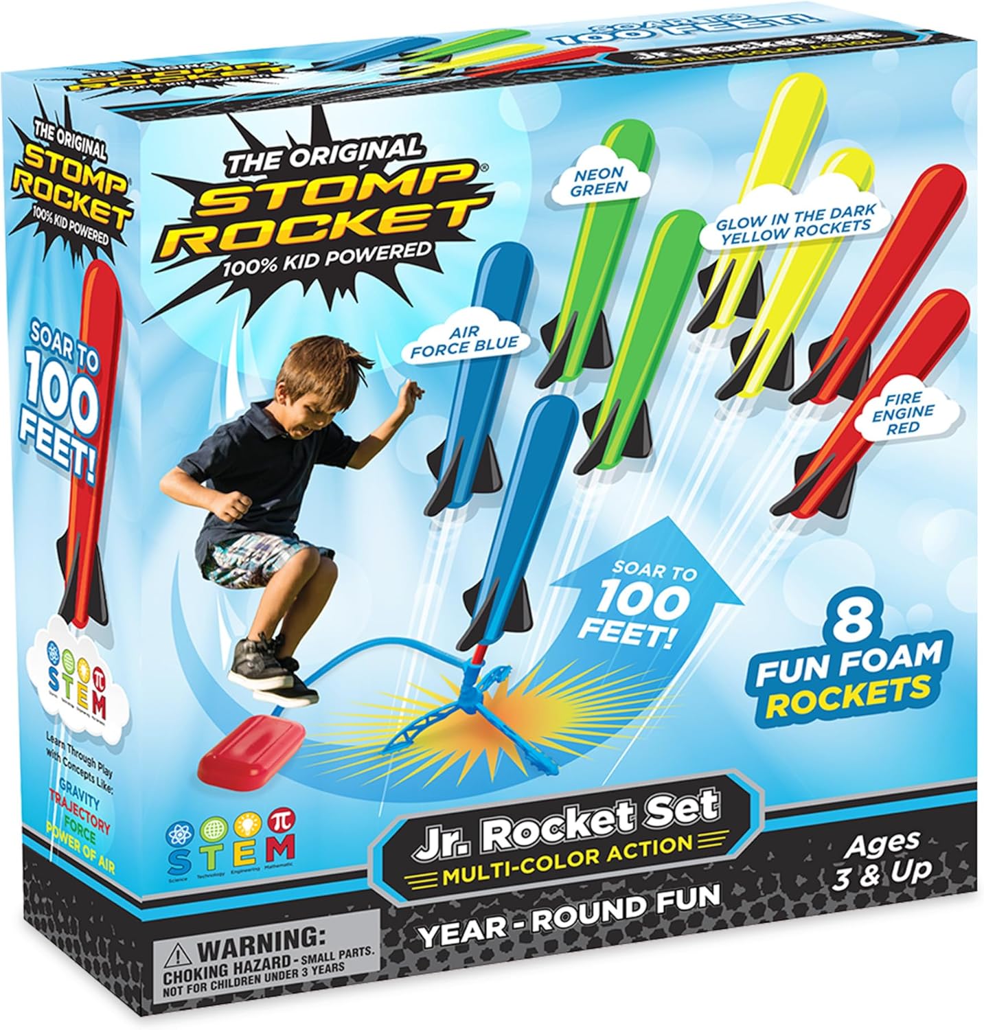Stomp Rocket Jr multi-color rocket launcher set front view