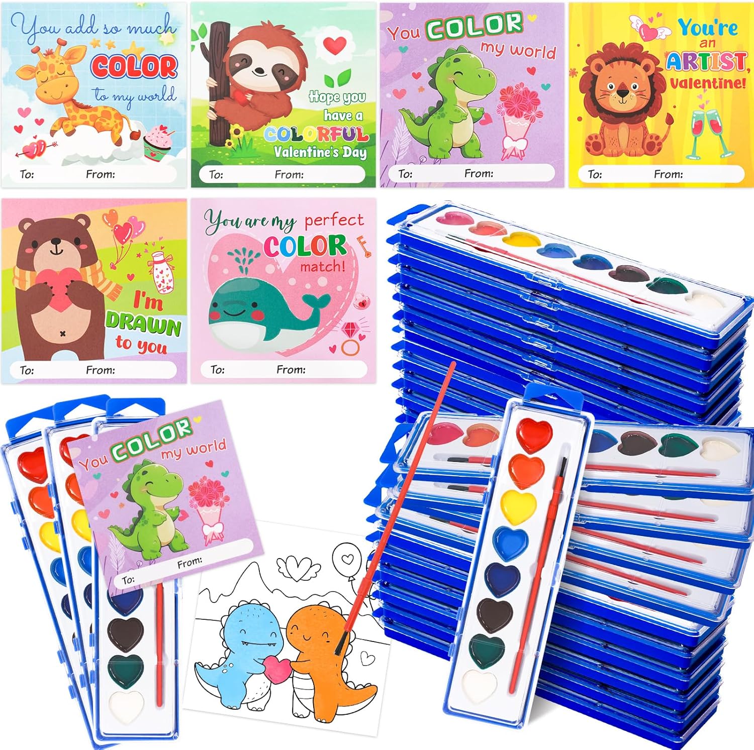 Sabary Fancy Land kids watercolor paint set front view of complete twenty four pack classroom exchange kit