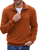 COOFANDY Men's Quarter Zip Up Pullover Mock Neck Long Sleeve Sweater Casual Corduroy Polo Sweatshirt - Image 14