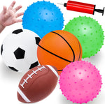 Beetoy toddler sports ball set front view showing six colorful mini balls and pump.