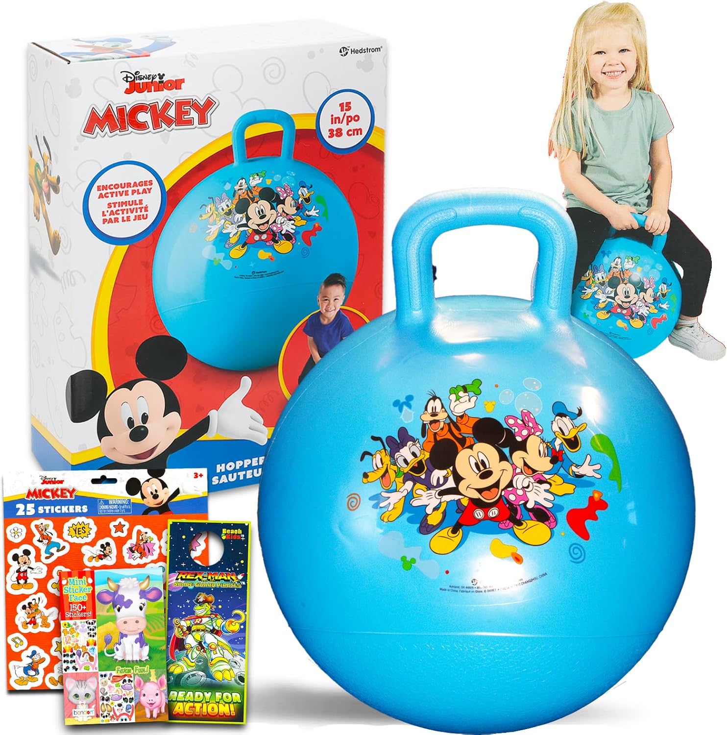 Disney Mickey Mouse hopper ball fifteen inch front view showcasing character graphics.