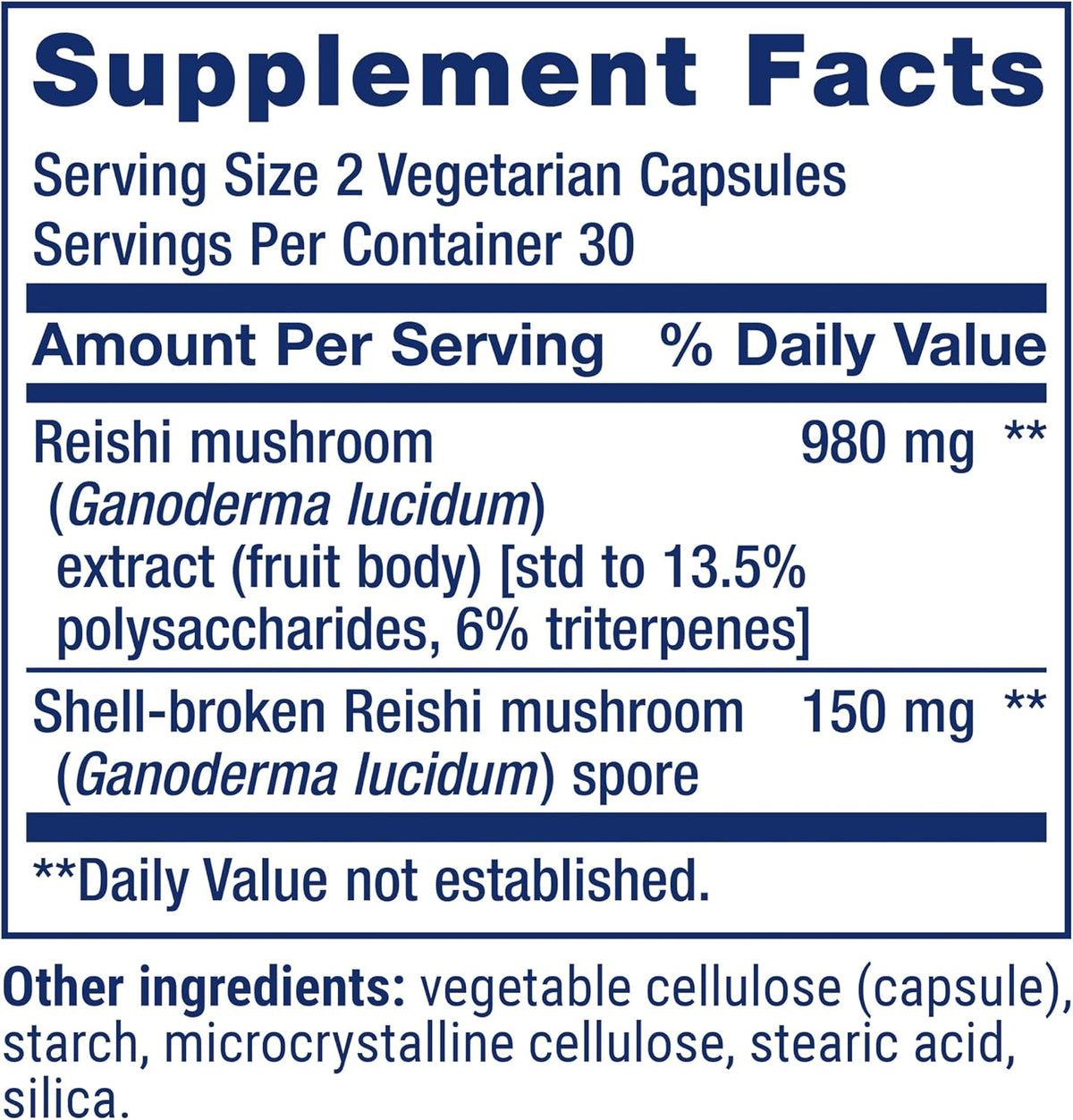 Life Extension Reishi supplement bottle side view showing ingredients