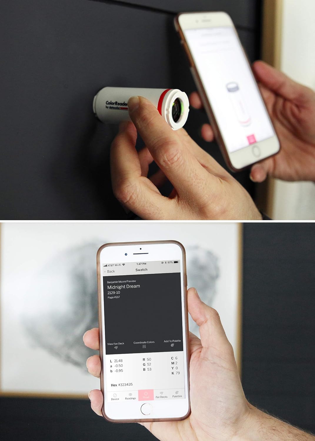 Datacolor ColorReader in use scanning a painted wall