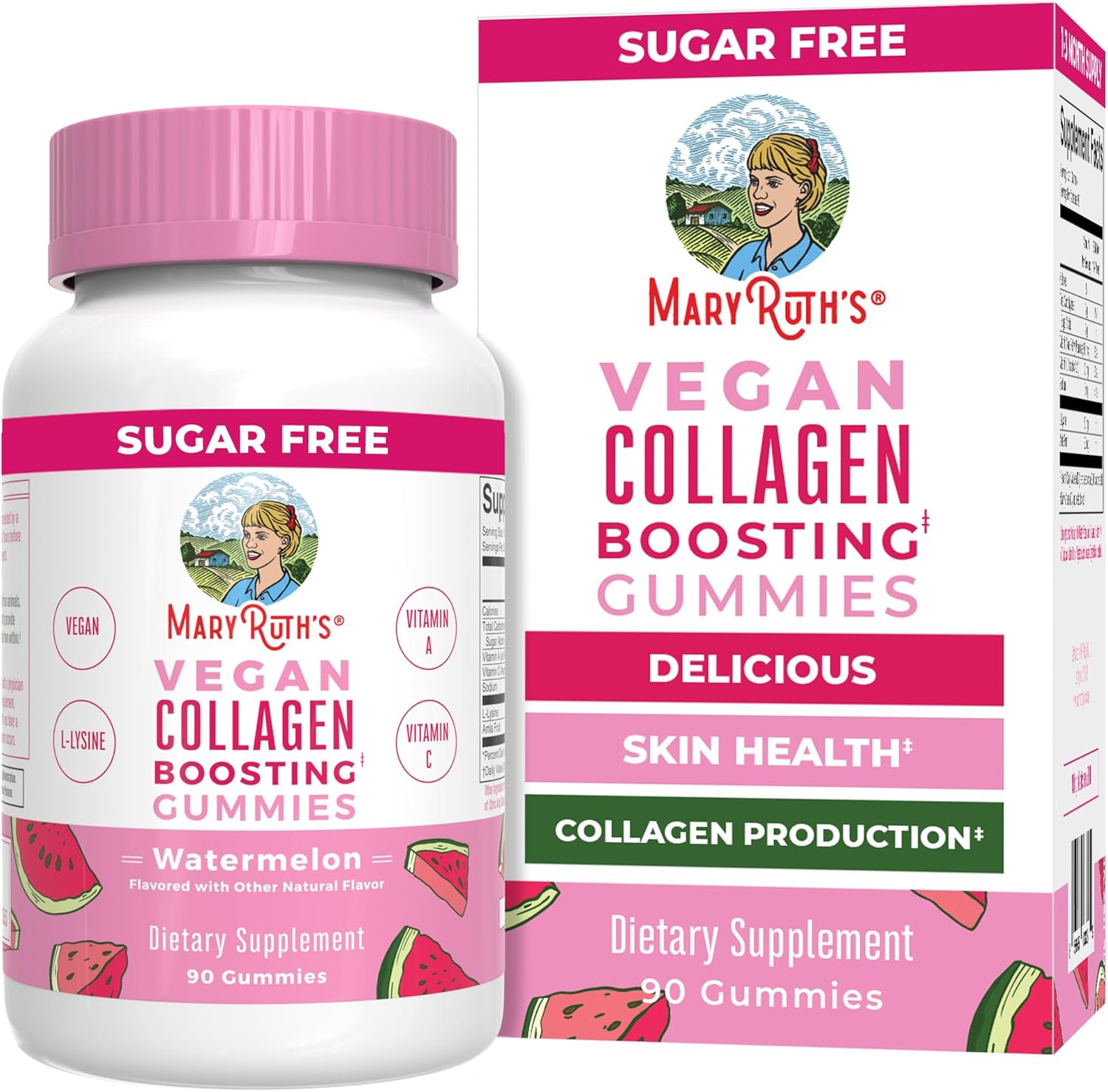 MaryRuth Organics Vegan Collagen Boosting Gummies front view bottle for natural skin health support.