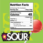 Individually wrapped assortment of tangy lemon, strawberry, and green apple flavored hard candy lollipops.