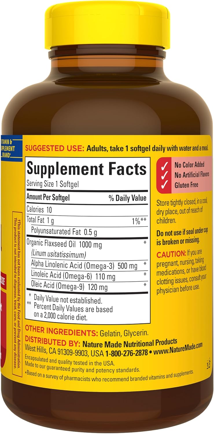 Nature Made flaxseed oil packaging and box overview