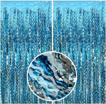 AMONE wave foil fringe curtain blue streamers front view for party backdrop decoration