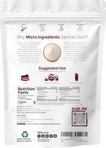 Micro Ingredients xanthan gum powder back label with nutritional and usage details