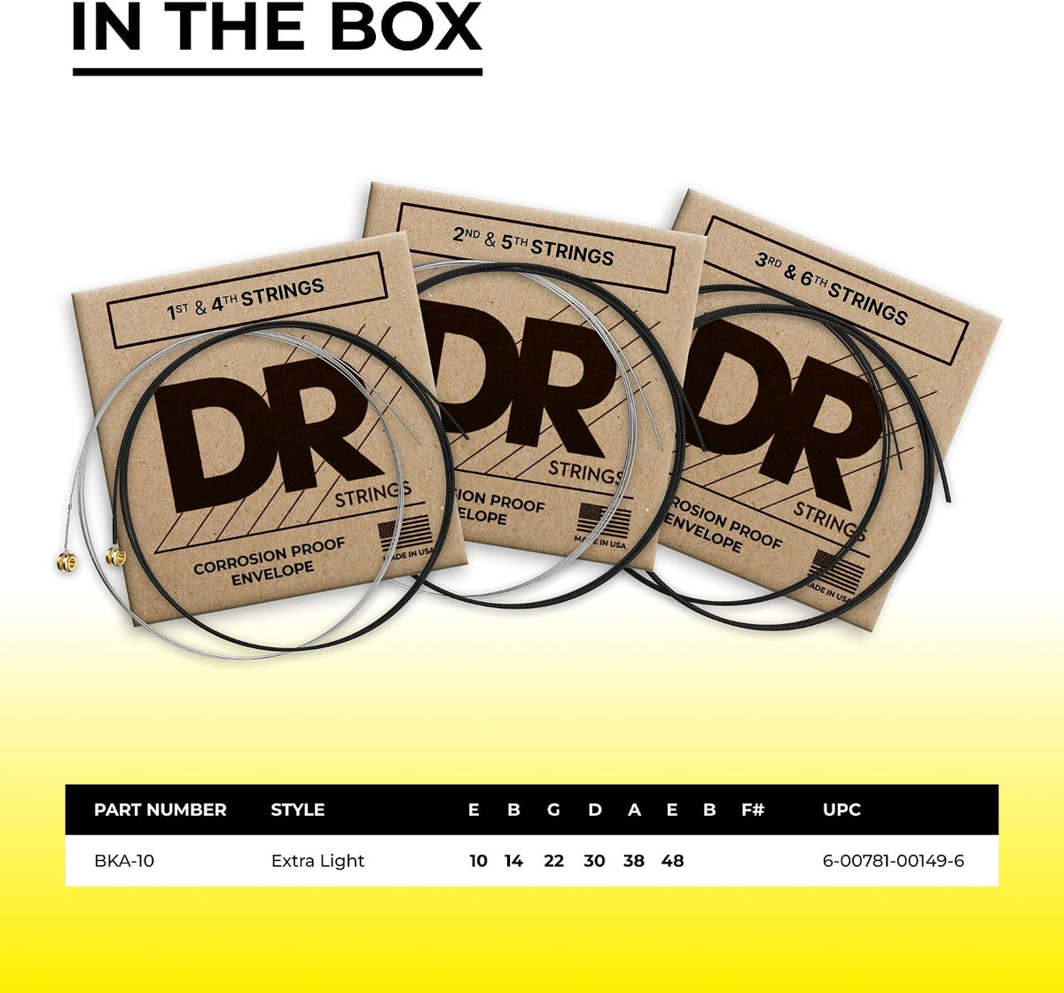 DR Strings branding and logo on product packaging