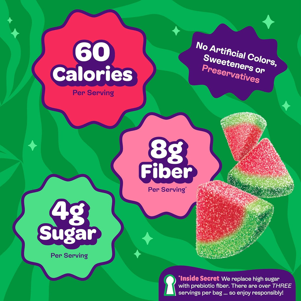 JOYRIDE low calorie sour watermelon candy pieces displayed on a surface