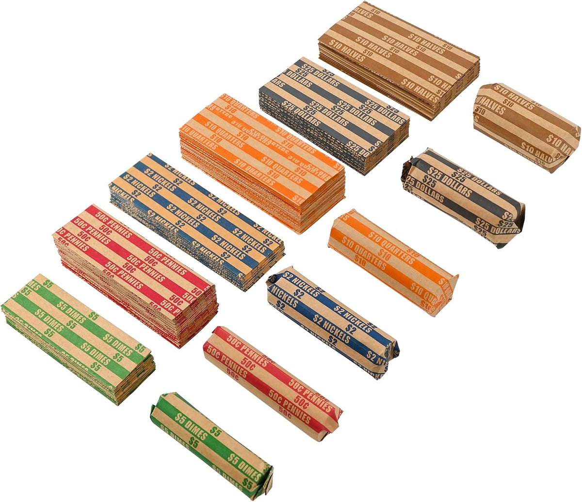Bundle of penny and quarter wrappers