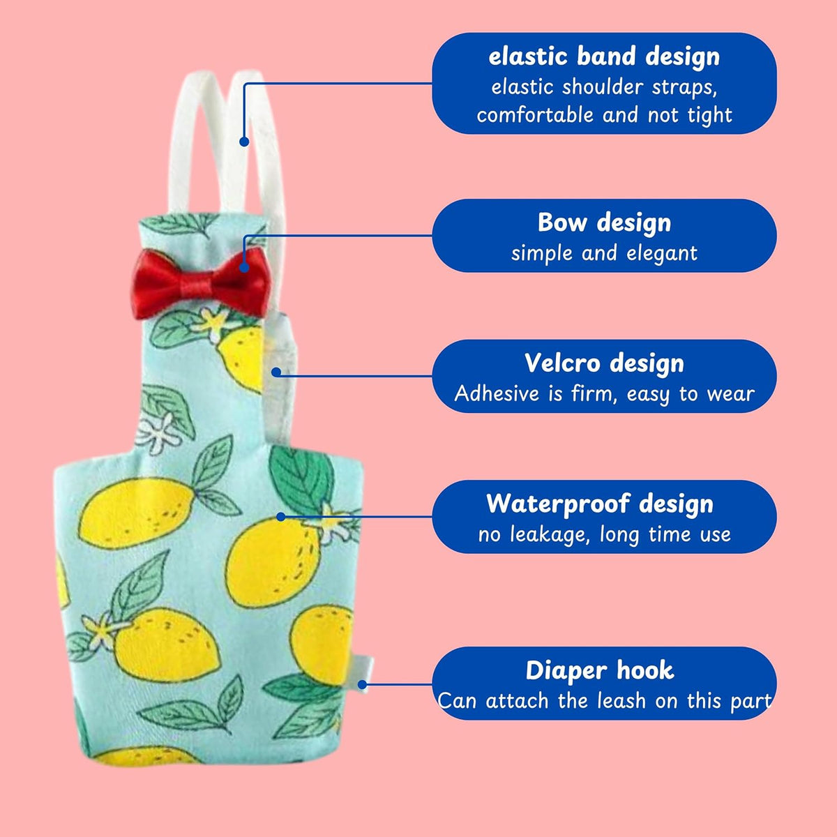 Homedy Crafts bird leash and harness set in medium green lemon pattern shown with packaging elements