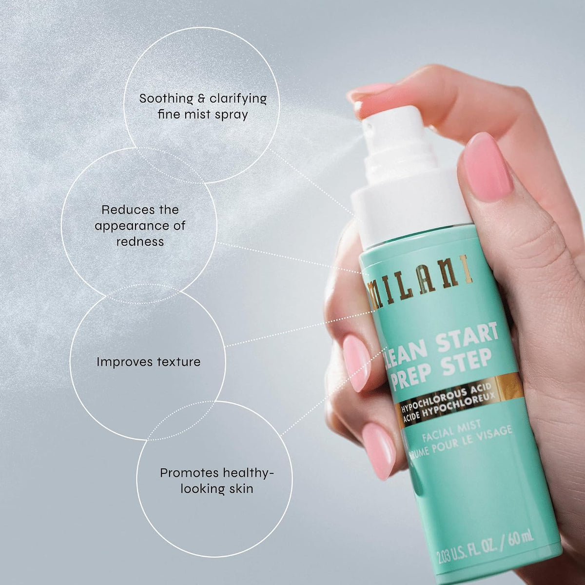 Milani skincare product packaging back view with ingredient list