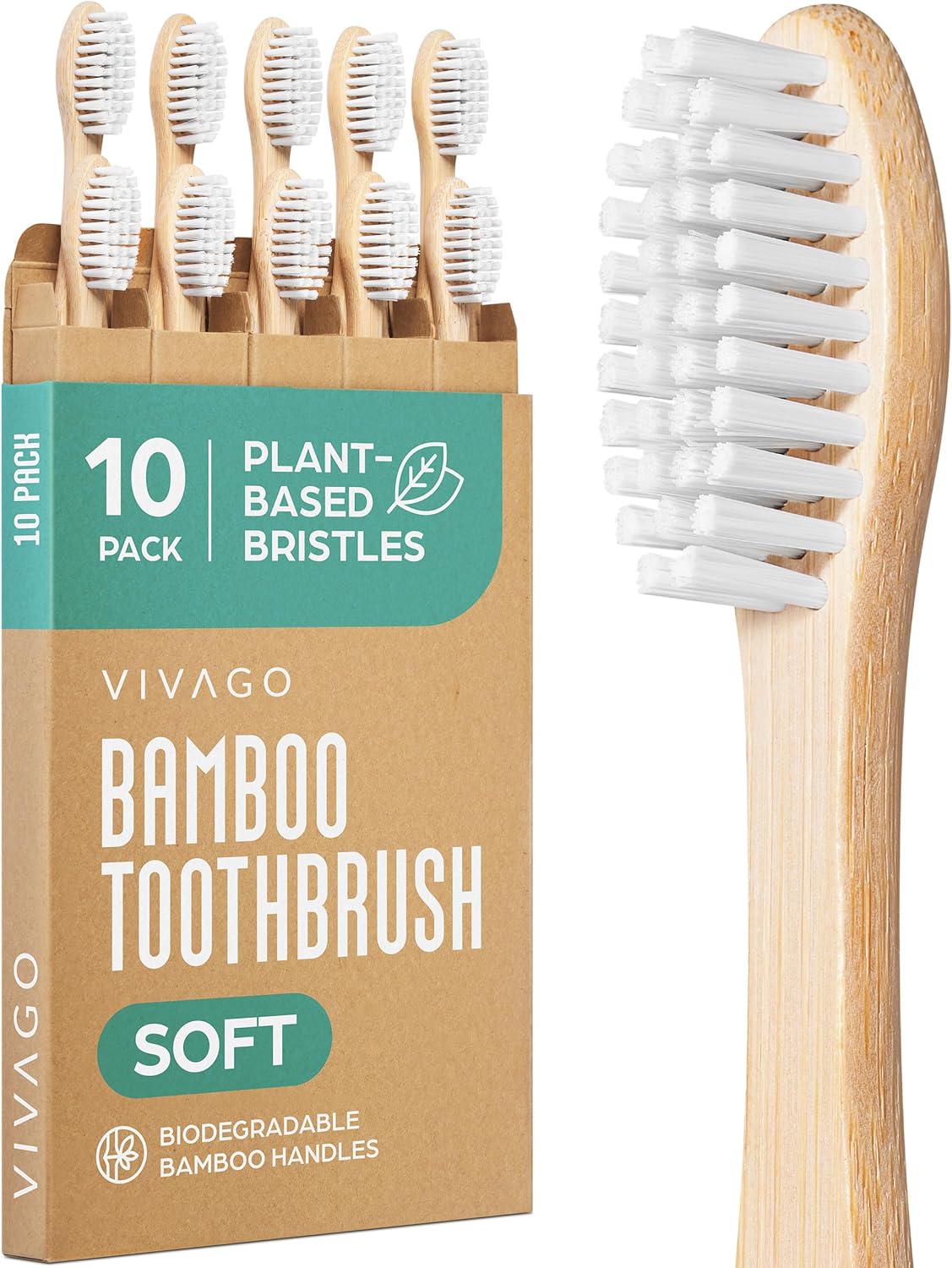 Bamboo Toothbrushes 10 Pack – Natural Toothbrushes, Plant-Based Soft Bristles – Eco-Friendly Wooden Toothbrush - Image 1