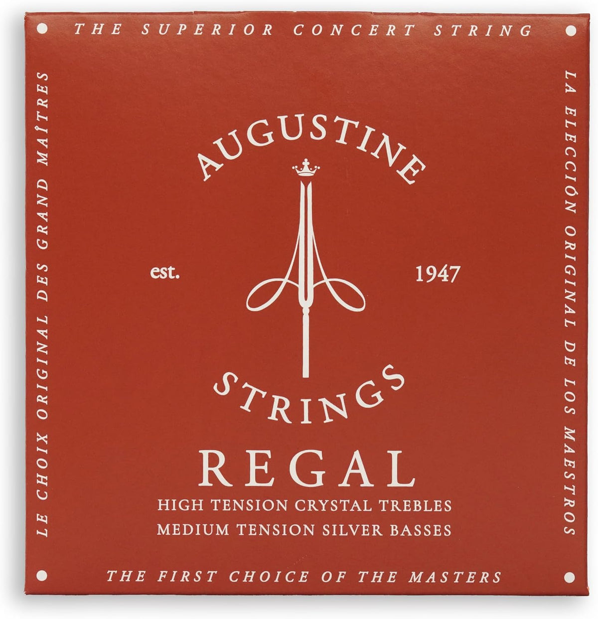 Complete set of Augustine classical guitar strings laid out flat