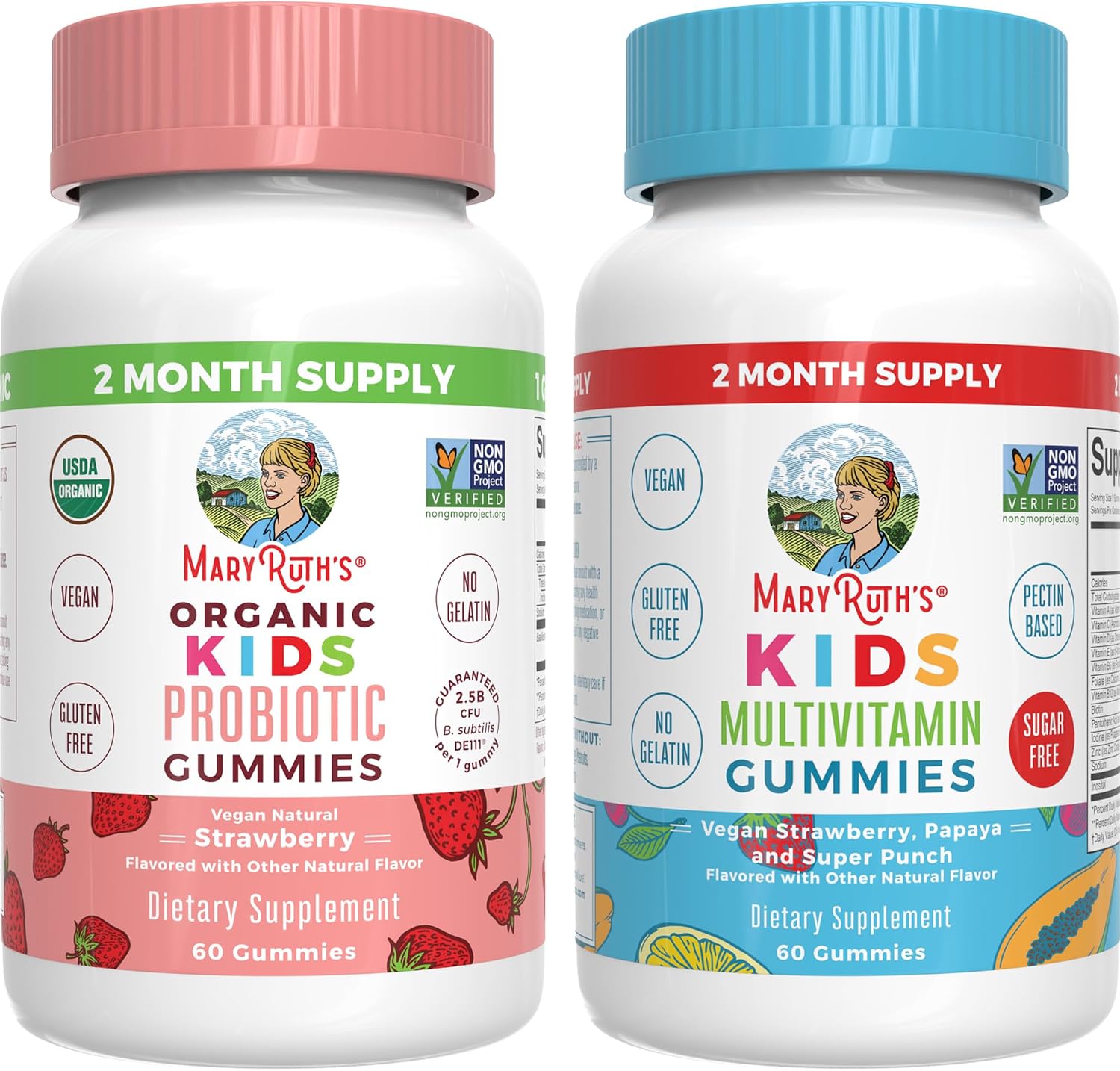 MaryRuth Organics multivitamin and probiotic gummies front view bottle packaging