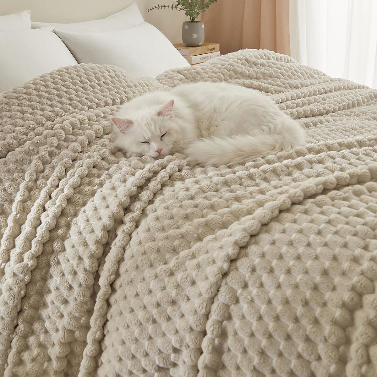 PHF Ultra Soft Flannel Fleece Throw Blanket, Lightweight 3D Jacquard Fleece Blanket, No Shedding, No Pilling, Luxury 340GSM Aesthetic Fluffy Cozy Throws for Couch Room Decor, 50"x60", Navy Blue - Image 10