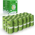 Natuural compostable dog poop bags front view showing the green rolls pack.