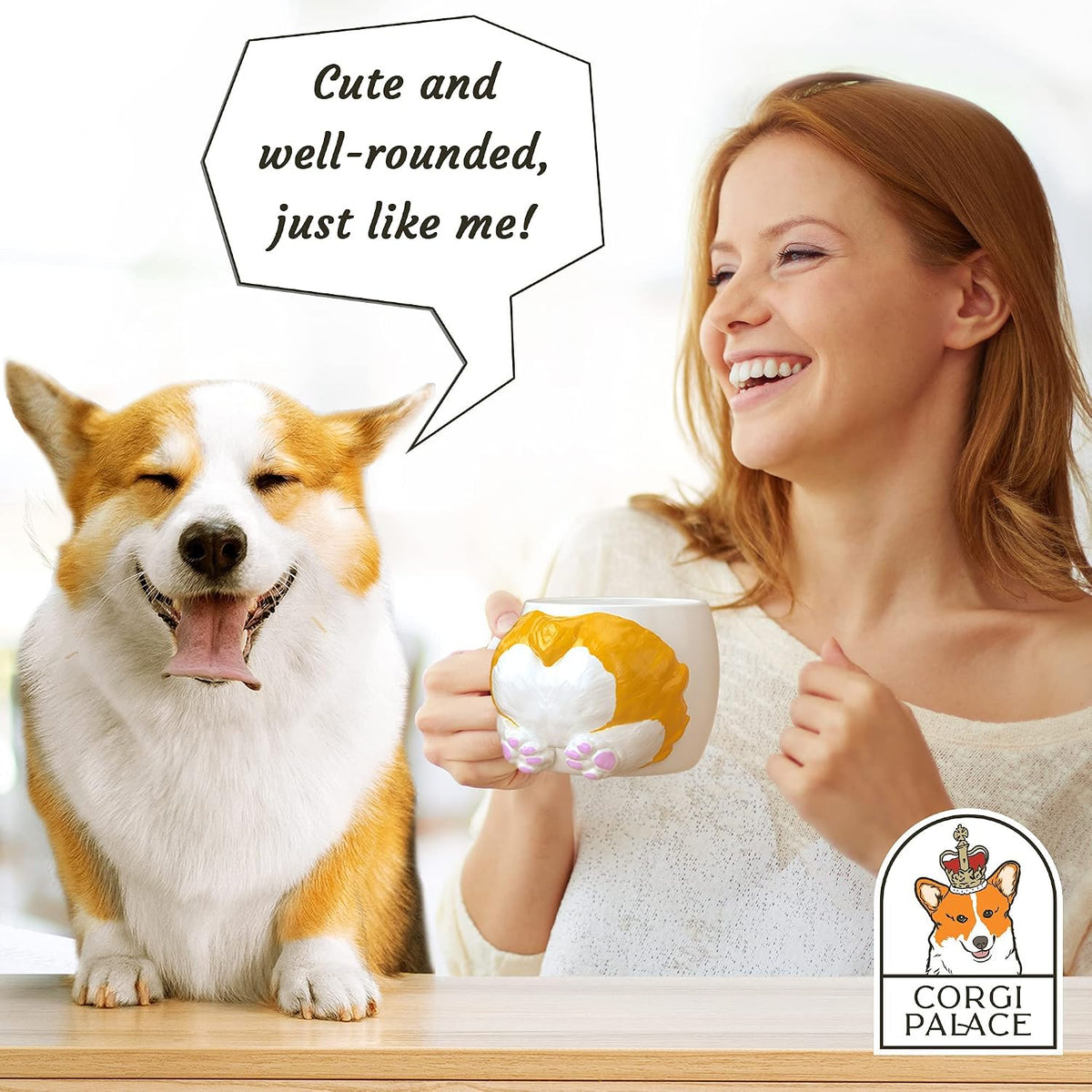 Corgi Palace Momo Butt Mug showing ceramic handle