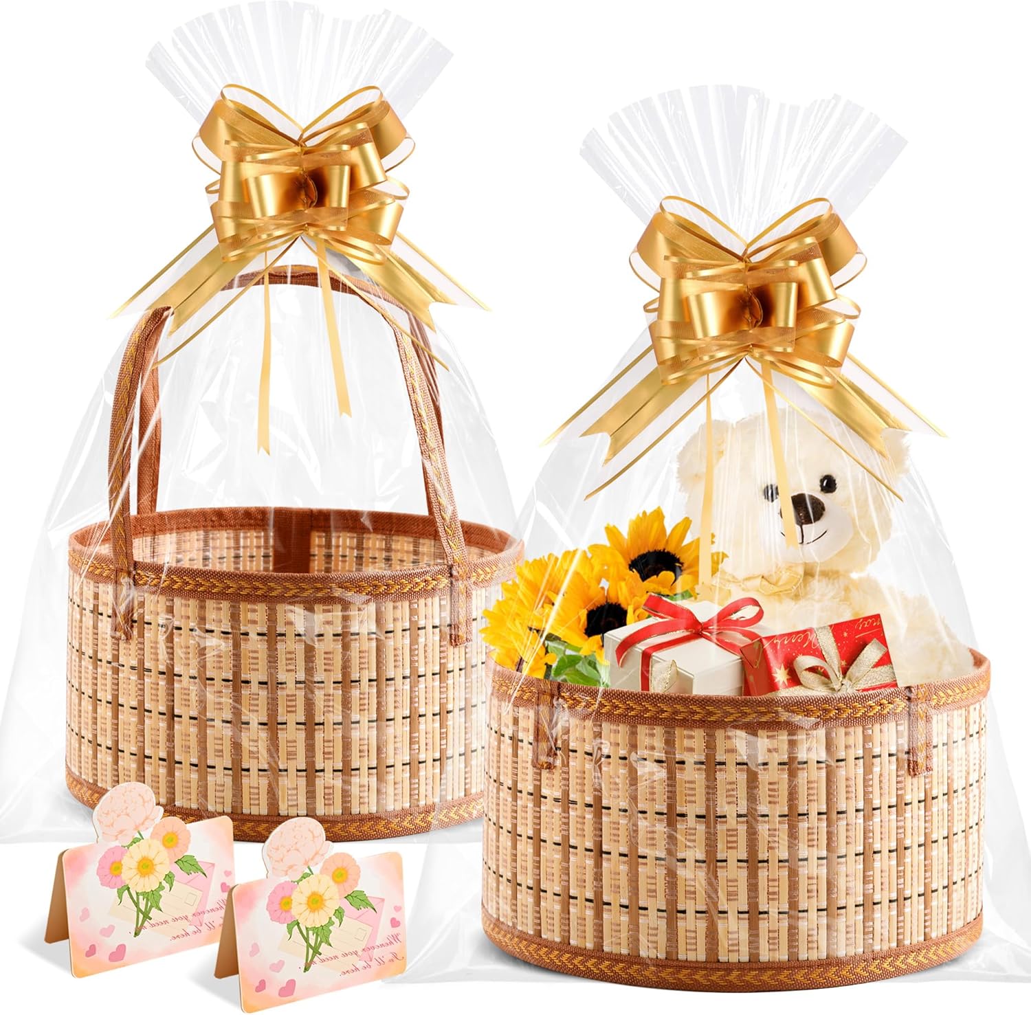 Orchidleaf round woven bamboo gift baskets front view for festive hampers.