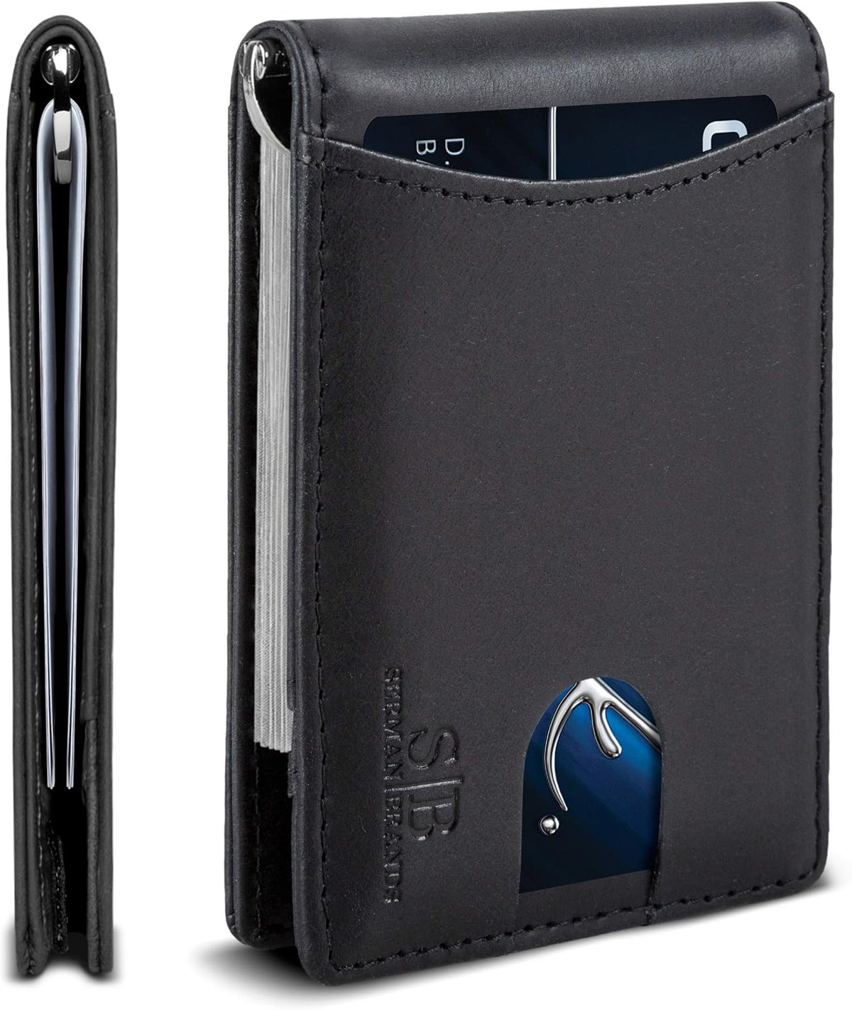 SERMAN BRANDS RFID Blocking Slim Bifold Genuine Leather Minimalist Front Pocket Wallets for Men with Money Clip Thin Gift - Image 9