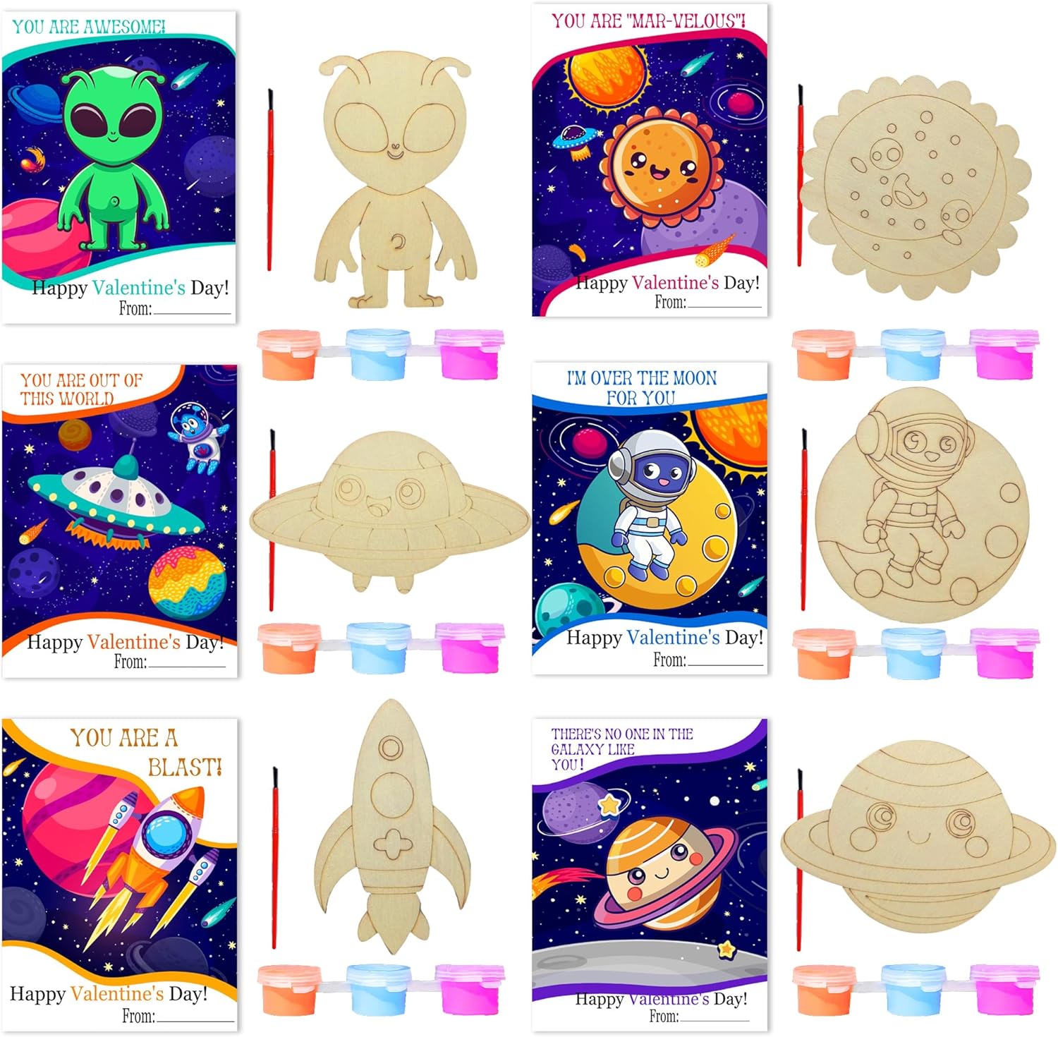 Mlolm space wood painting craft kit with 24 sets front view