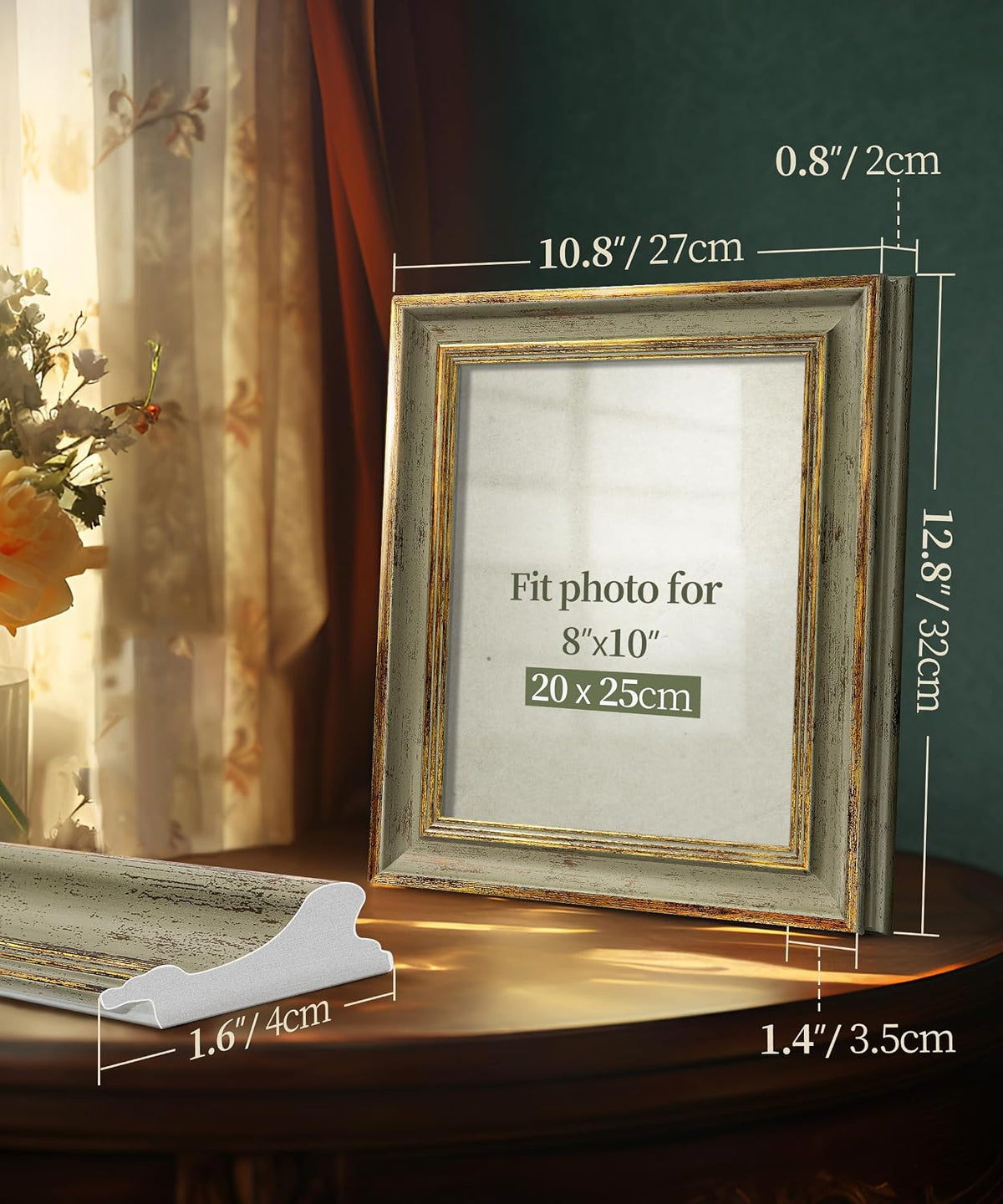 Afuly rustic green and gold frame close up texture