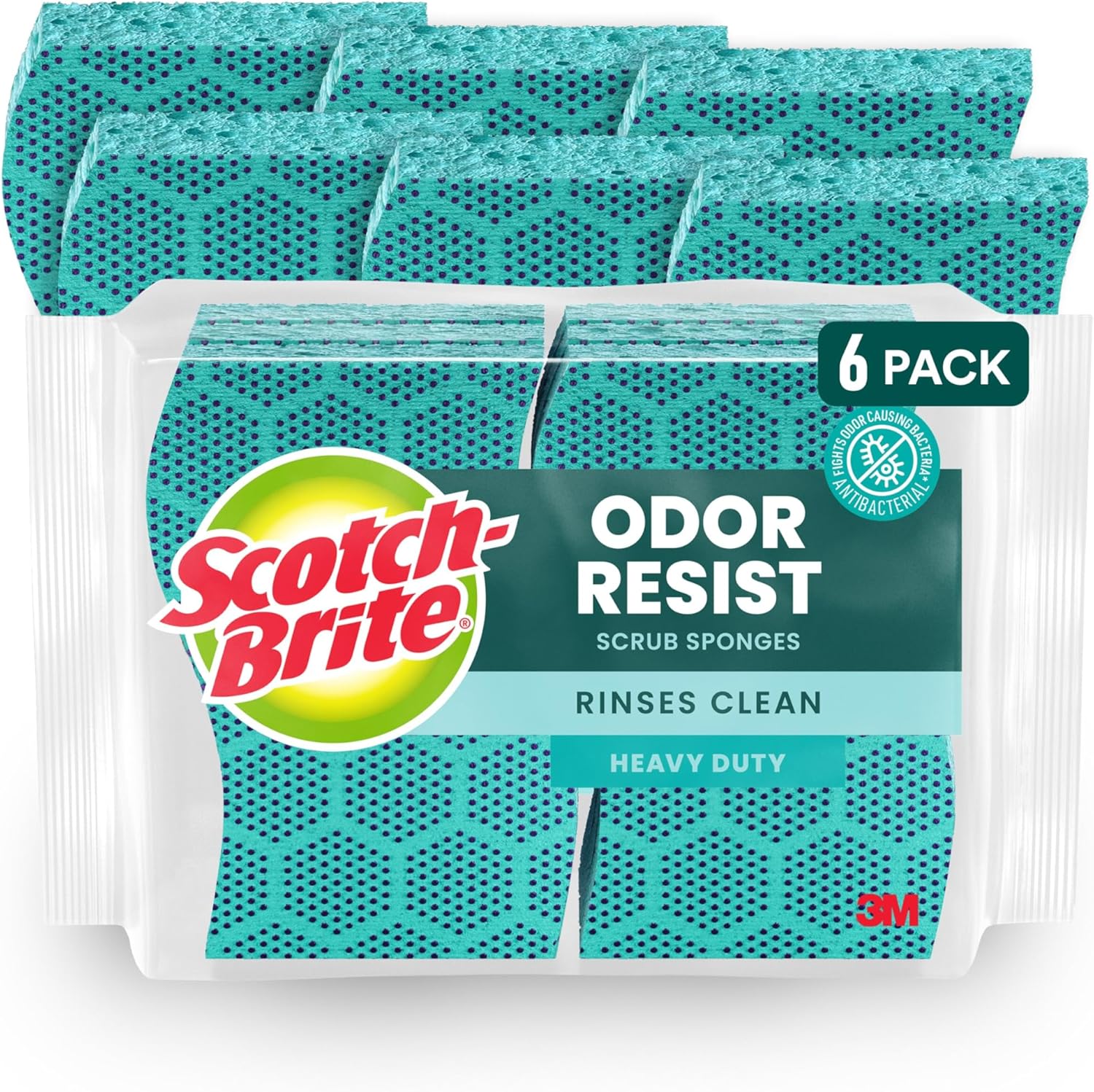 Scotch-Brite Odor Resist Heavy Duty Scrub Dots Sponge front view for kitchen cleaning.