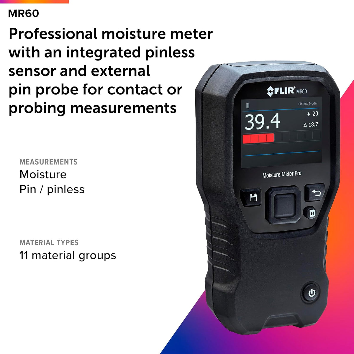 Flir MR60 moisture meter color display screen