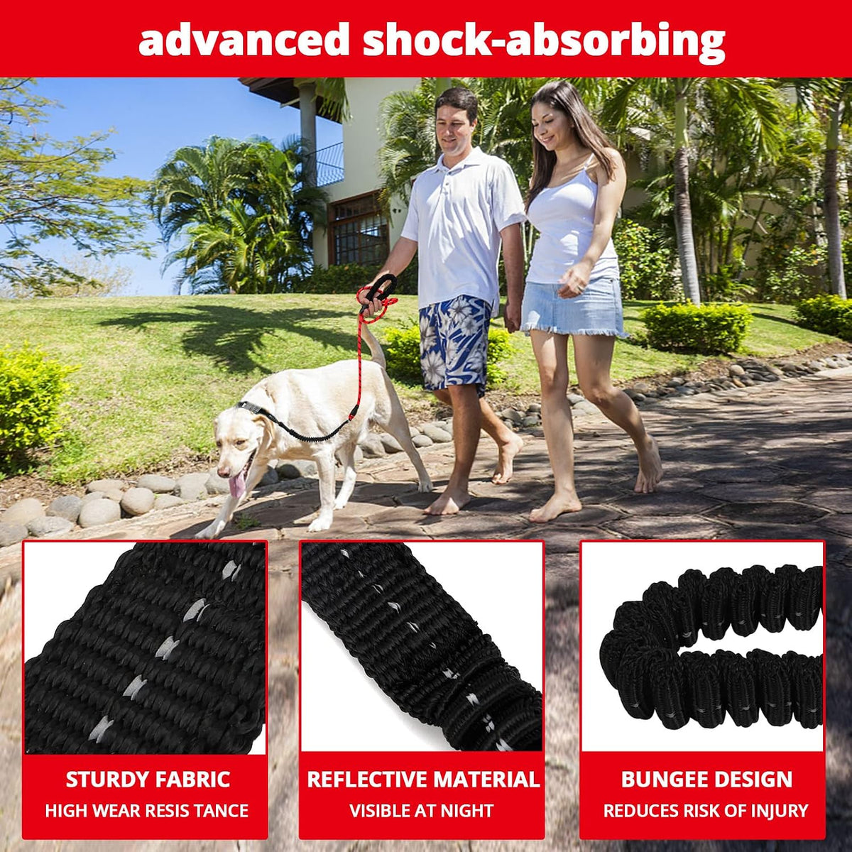 Jenico dog lead displaying shock absorbing bungee technology