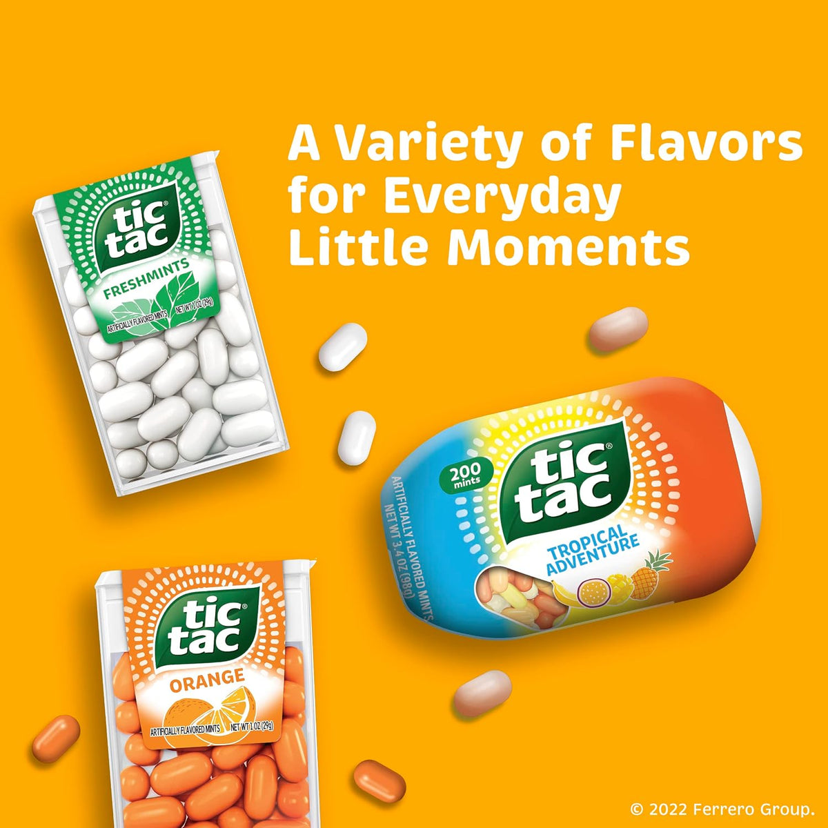 Flip top container of Tic Tac fruit adventure mints for on the go snacking