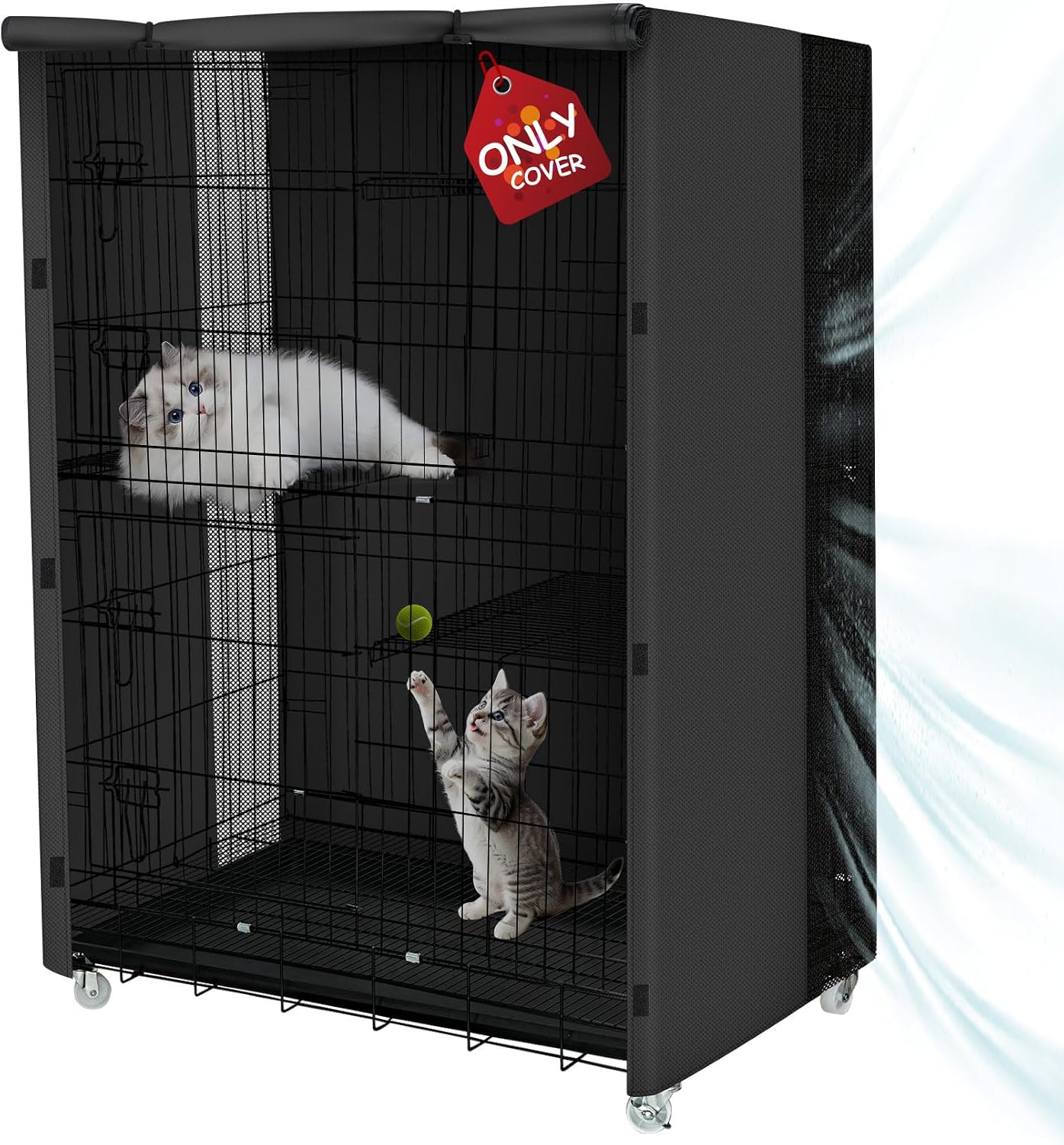 Explore Land breathable catio cover front view black premium blackout pet cage fabric shield
