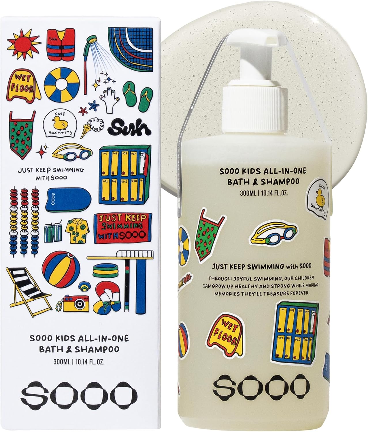 SOOO Kids Swimming Shampoo & Body Wash 2-in-1 Tear-Free Gentle Pool Care for Baby & Kids, Removes Chlorine & Salt After Swimming, Hydrating & Moisturizing Formula, Sulfate-Free, Paraben-Free 10.1oz - Image 1