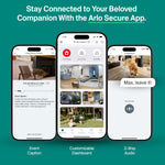 Arlo Essential camera mounted on a shelf in a modern living room